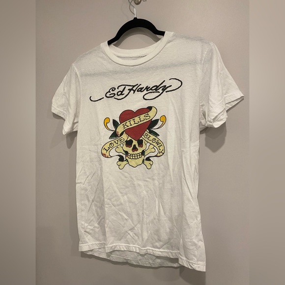 Retro White Ed Hardy “Love Kills Slowly” T-Shirt - Picture 2 of 4
